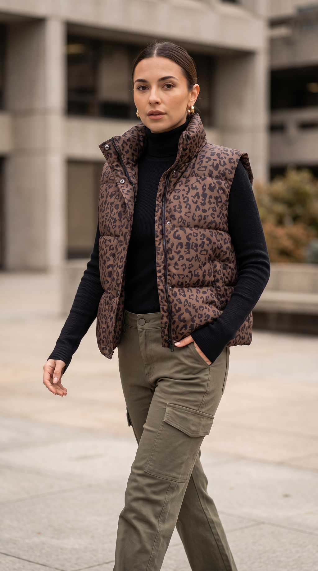 Leopard Print Puffer Jacket - front