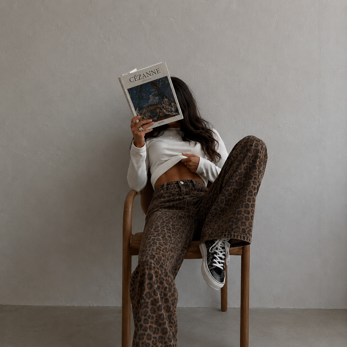 Leopard Print High-Waist Wide Leg Jeans